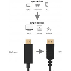 Cabo DisplayPort EWENT EC1431 4K 1.8m - HDMI Adaptador, 4K, 1.8m
