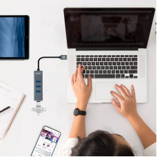 Hub USB 3.2 Gen 1 NanoCable, 4 Portas USB 3.2 Gen 1 Tipo A, Cinzento, 10cm