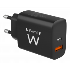 Carregador EWENT EW1319: USB-C/USB-A, 20W, Carregamento Rápido, Universal