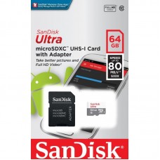 Cartão de Memória SanDisk Ultra MicroSDXC 64GB Classe 10 + Adaptador