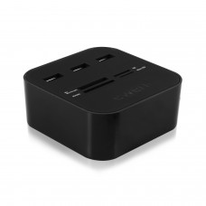 Leitor de Cartões EWENT EW1044 USB 2.0 com 3 Portas Preto