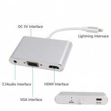 Cabo Adaptador Lightning M <-> HDMI F + VGA F com audio