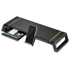 Suporte para Monitor Ewent EW1268, Preto: 4 Portas USB 3.0, Iluminação RGB