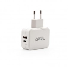 Carregador de Parede Tooq USB 2.0 e USB-C 27W Branco