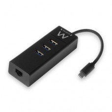 Hub Ewent USB-C com 3 Portas USB e 1 Porta Gigabit LAN Hub Ewent USB-C com 3 Portas USB e 1 Porta Gigabit LAN