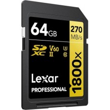Cartão Lexar Professional 1800x SDXC UHS-II 64GB - Velocidade de Leitura 270 MB/s, Gravação 180 MB/s, C10, V60, U3