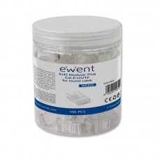 EWENT Fichas RJ45, CAT 6 U/UTP para cabo AWG 23-26e, 15u gold plated contacts, pack 100