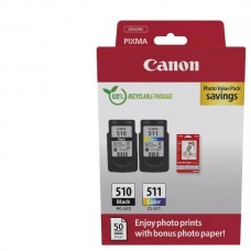 Canon PG-510/CL-511 PVP - 4x6 Photo Paper (GP-501 50sheets) + Black & Colour Cartridges