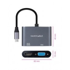 Conversor Nanocable USB-C para HDMI/VGA 4K, 15cm