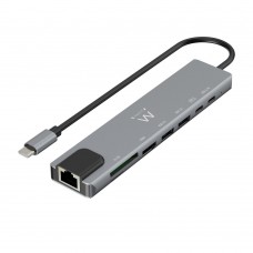 Ewent Usb-C Hdmi 8-In-1 Hub, Ethernet, Hdmi 4k, Usb-C Pd,Usb-C, Usb-A, Lan,1 Lector de Tarjetas Aluminio