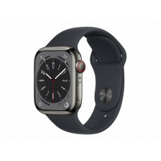 Apple Watch Series 8 (GPS + Cellular) - aço inoxidável grafite - relógio inteligente Com banda de desporto - meia noite - 32 GB - MNJJ3PO/A